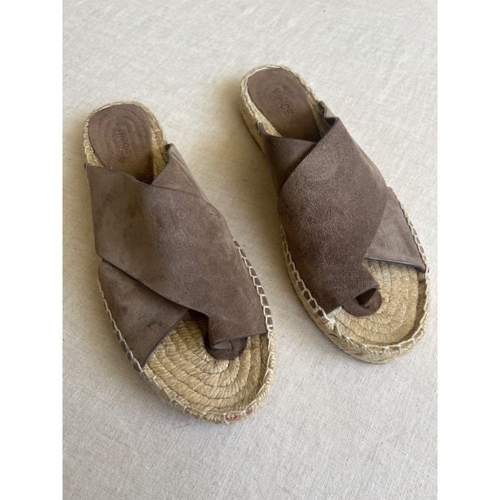 Vince Carlita Suede Espadrille Slide Sandals Taupe Women's Size 8 US 38 EUp